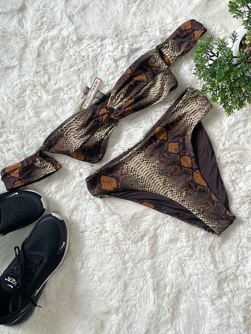 SKIMS Desert Snake Print High Leg Bikini Set – Top & Bottom – NWT Size M